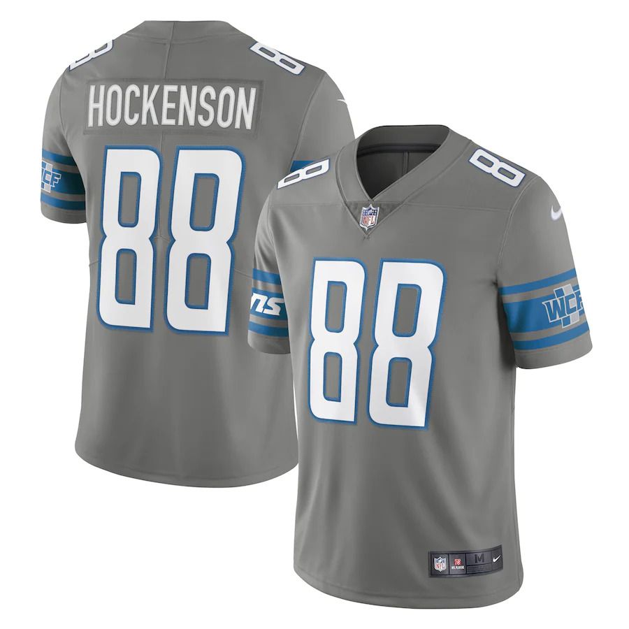 Men Detroit Lions #88 T.J. Hockenson Nike Steel Vapor Limited NFL Jersey